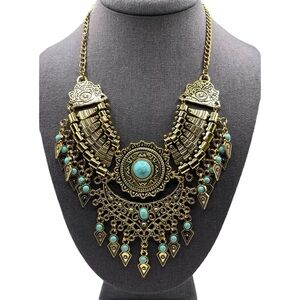 Bohemian Gold and Turquoise Statement Necklace
